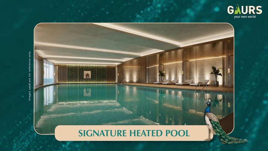 Signature Heated Pool interior render, Gaurs branding on frame